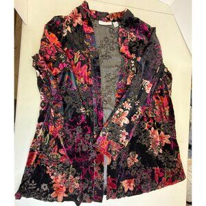 Susan Graver Jewel Tone Burn Out Velvet Floral Open Cardigan 1X Whimsigoth